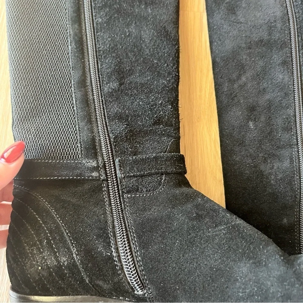 ** Aquatalia Tall Knee High Riding Boots Leather Suede Black 7.5